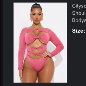Fashion Nova Pink Off-Shoulder Long Sleeve Cutout Bodysuit